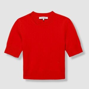 Frame Women's Red Cashmere Short Sleeve Cropped Pullover Sweater